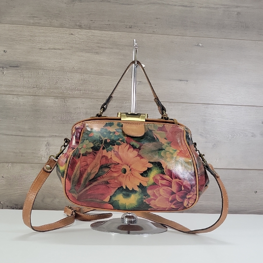 Patricia Nash Floral Print Leather Top Handle Satchel Crossbody Bag